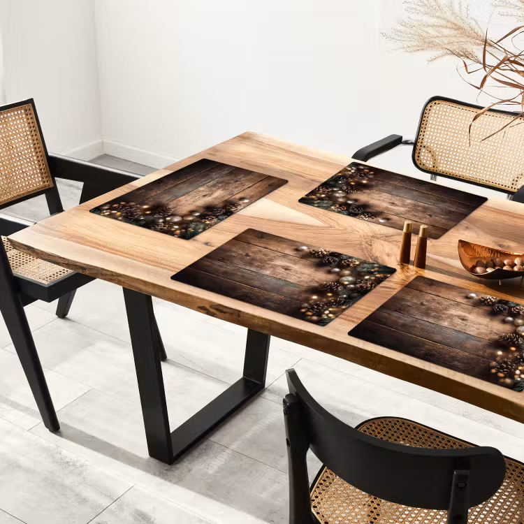Placemat - 6 stuks - Kersthoekdecoratie - Dennenappels - Lichtjes — 5