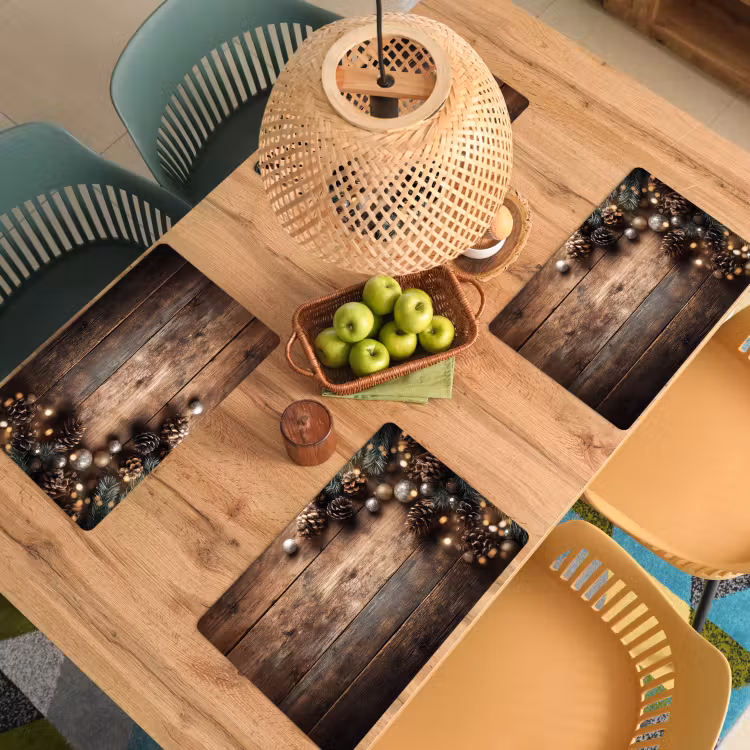 Placemat - 6 stuks - Kersthoekdecoratie - Dennenappels - Lichtjes — 6