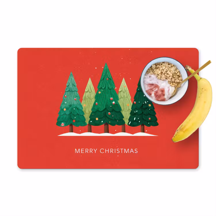 Placemat - 6 stuks - Minimalistisch - Kerstbomen - Rood - Sneeuw — 1