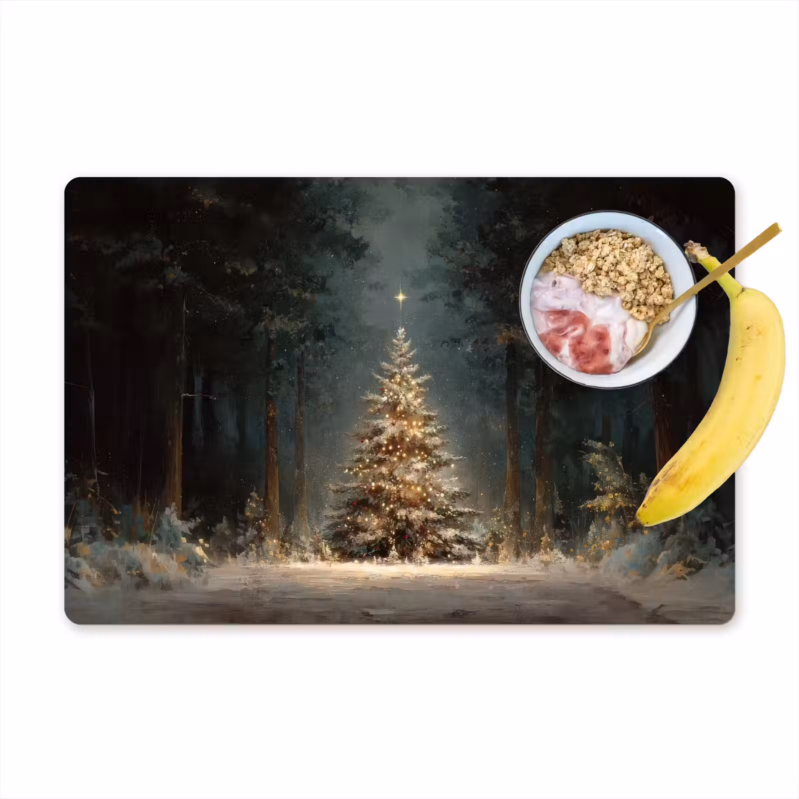 Placemat - 6 stuks - Kerstboom - Bos - Sneeuw - meerkleurig — 1
