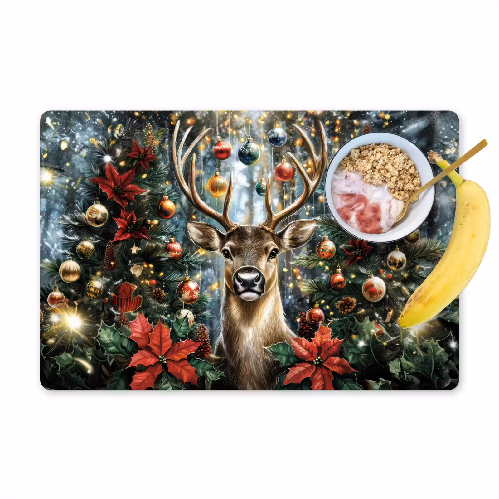 Placemat - 6 stuks - Kerstfeest - Dennenbos - Rood — 1