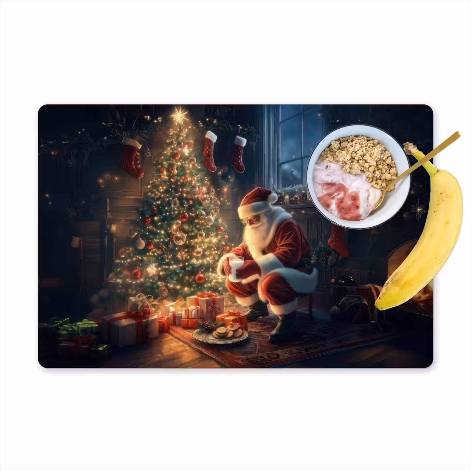 Placemat - 6 stuks - Kerstman - Haard - Donker — 1