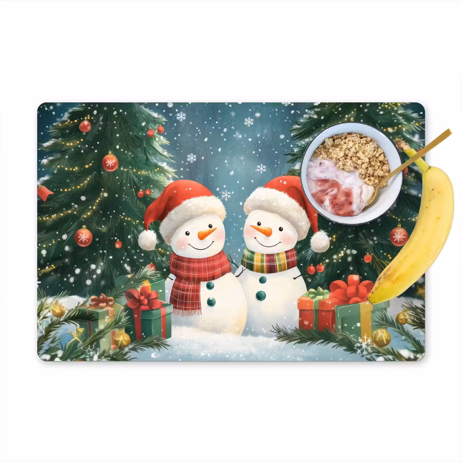 Placemat - 6 stuks - Sneeuwpop - Kerstsneeuw - Groen - Rood — 1