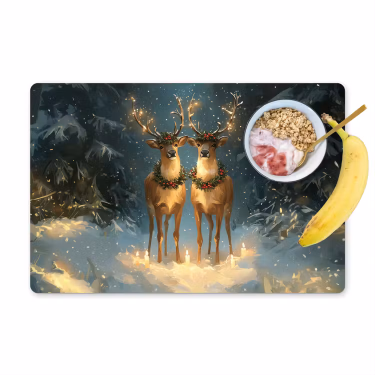 Placemat - 6 stuks - Dennensprookje - Rendier - Nacht — 1