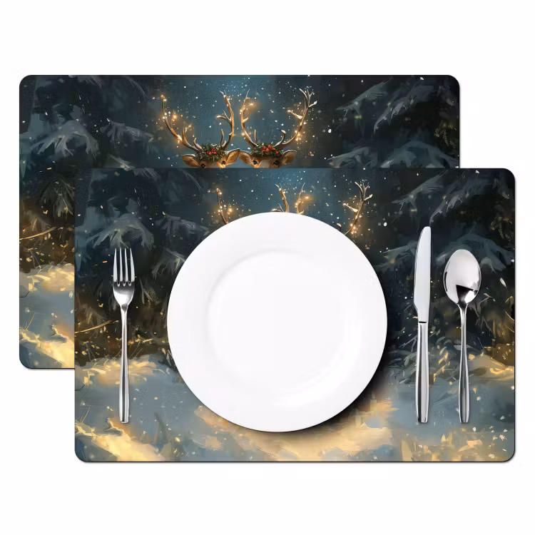 Placemat - 6 stuks - Dennensprookje - Rendier - Nacht — 2