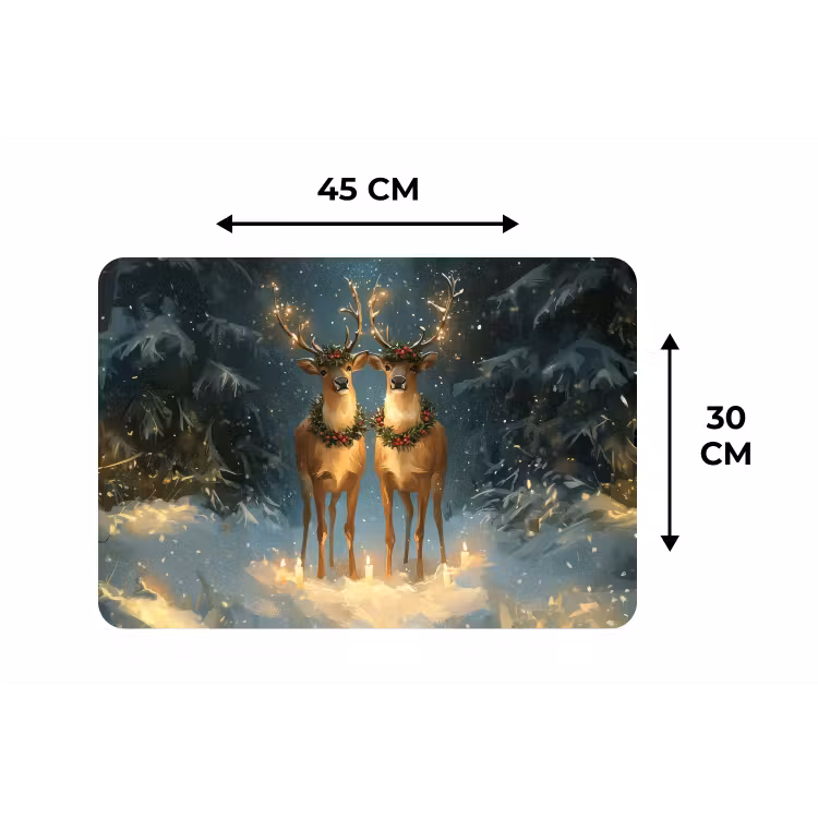 Placemat - 6 stuks - Dennensprookje - Rendier - Nacht — 3