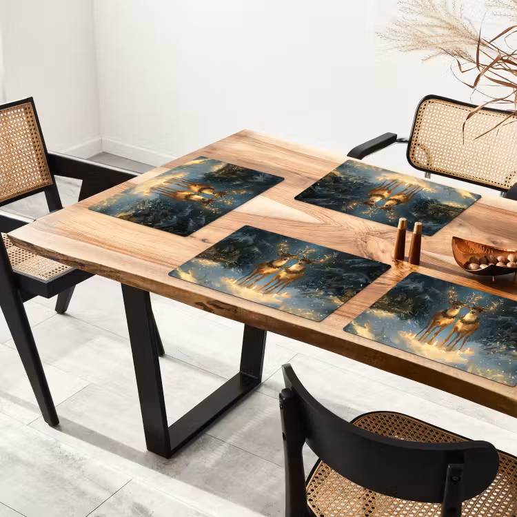 Placemat - 6 stuks - Dennensprookje - Rendier - Nacht — 5