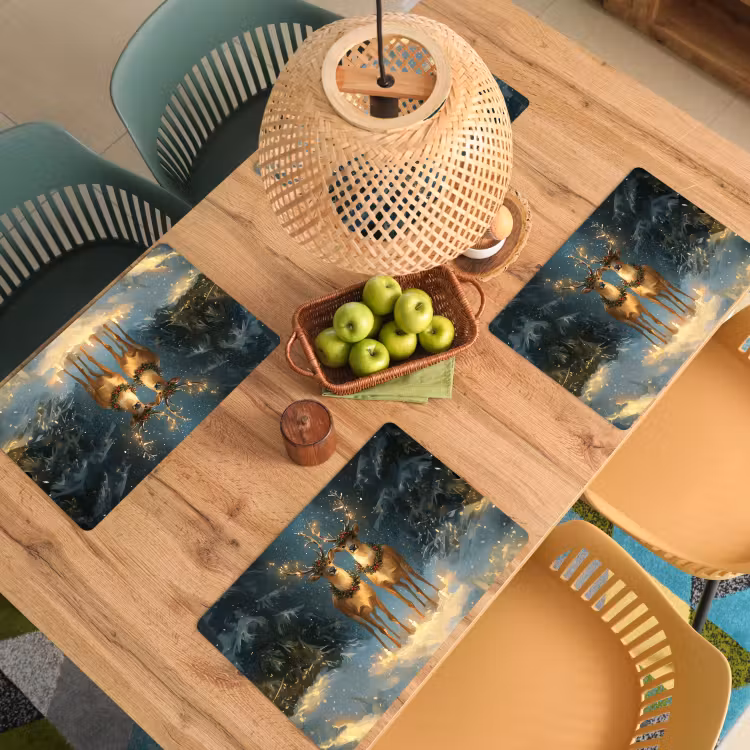 Placemat - 6 stuks - Dennensprookje - Rendier - Nacht — 6