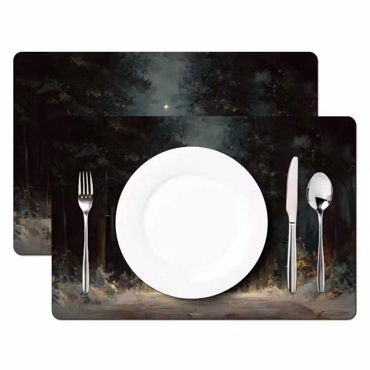 Placemat - 6 stuks - Kerstboom - Bos - Sneeuw - meerkleurig — 2