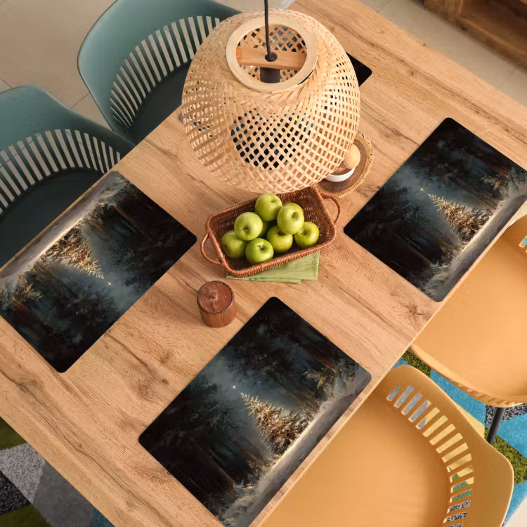 Placemat - 6 stuks - Kerstboom - Bos - Sneeuw - meerkleurig — 6