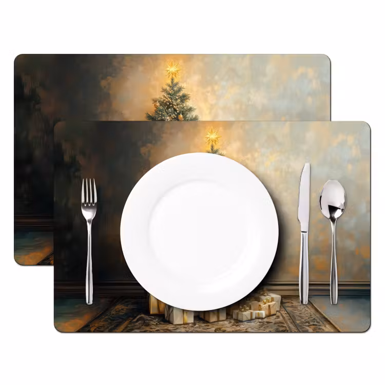 Placemat - 6 stuks - Kerstboom - Cadeaus - Goud — 2