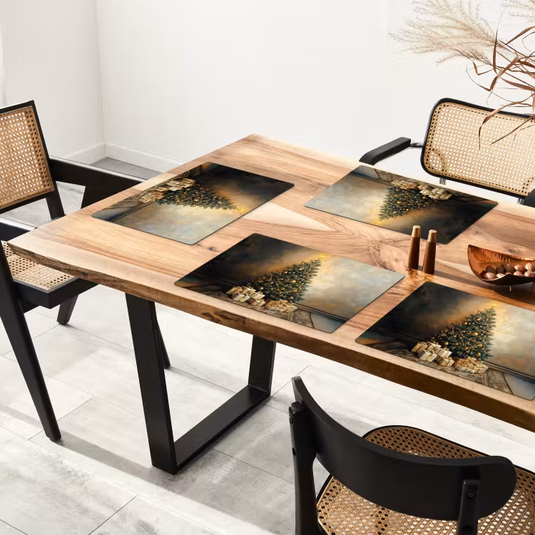 Placemat - 6 stuks - Kerstboom - Cadeaus - Goud — 5