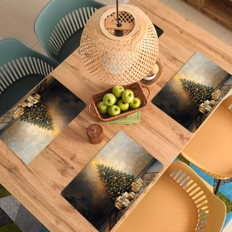 Placemat - 6 stuks - Kerstboom - Cadeaus - Goud — 6