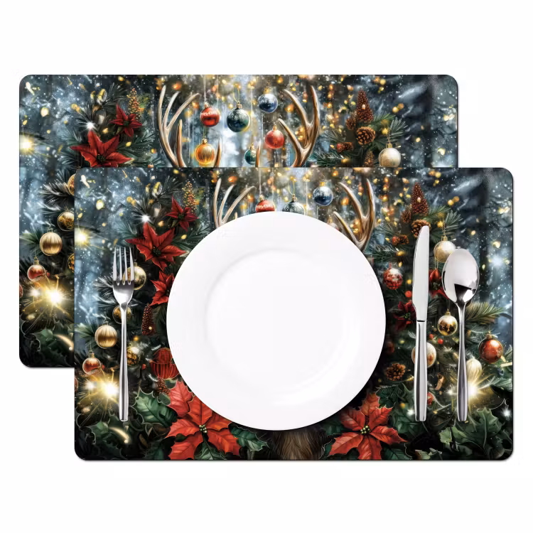 Placemat - 6 stuks - Kerstfeest - Dennenbos - Rood — 2