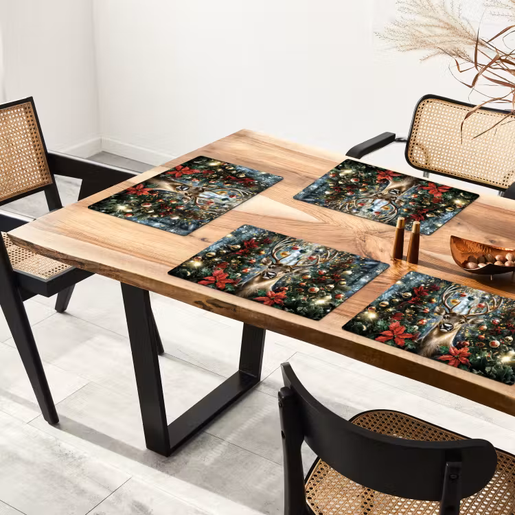 Placemat - 6 stuks - Kerstfeest - Dennenbos - Rood — 5