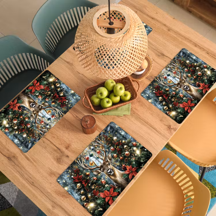 Placemat - 6 stuks - Kerstfeest - Dennenbos - Rood — 6