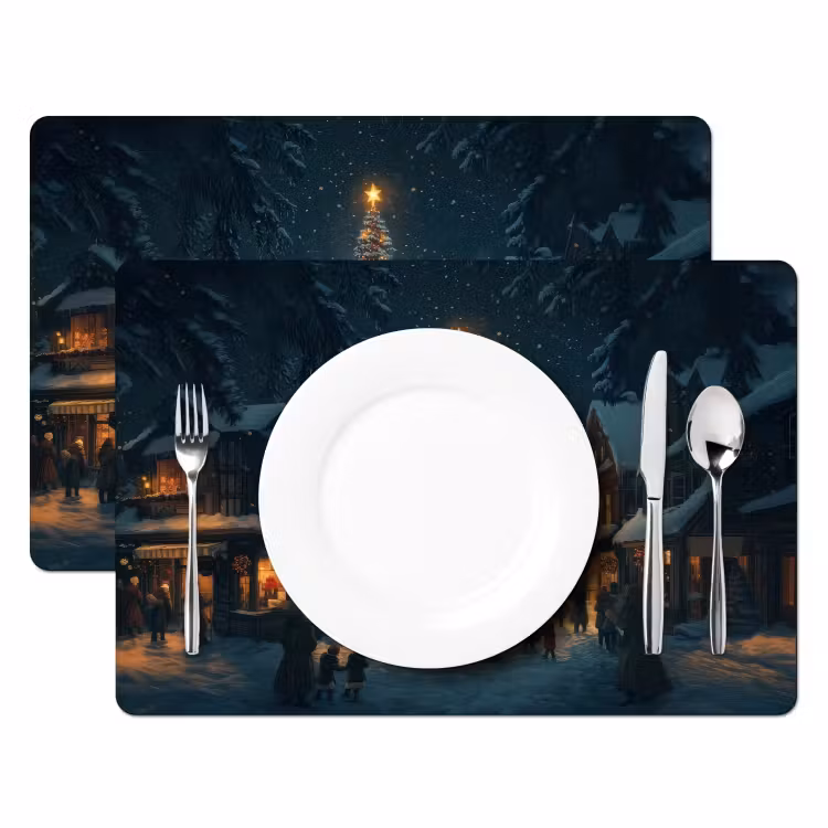 Placemat - 6 stuks - Kerstfeest - Dorp - Donker — 2