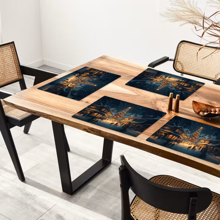Placemat - 6 stuks - Kerstfeest - Dorp - Donker — 5