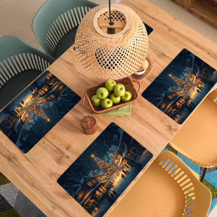 Placemat - 6 stuks - Kerstfeest - Dorp - Donker — 6