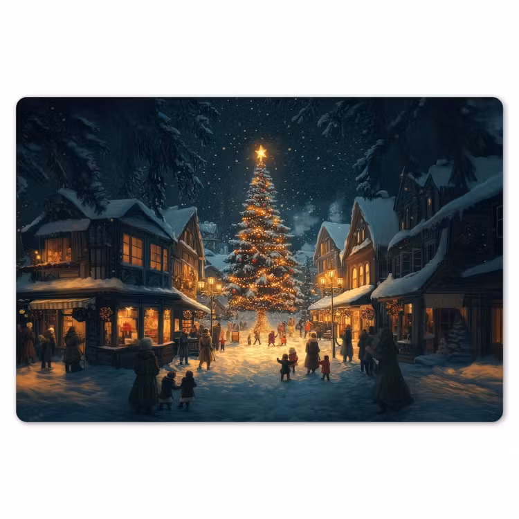 Placemat - 6 stuks - Kerstfeest - Dorp - Donker — 7