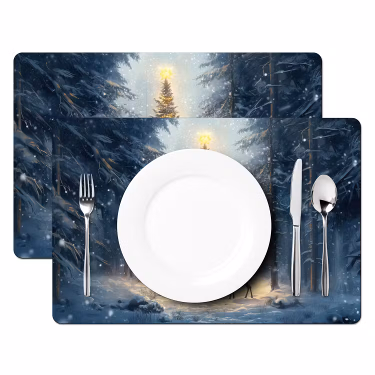 Placemat - 6 stuks - Kerstlicht - Woud - Hert - Donker — 2