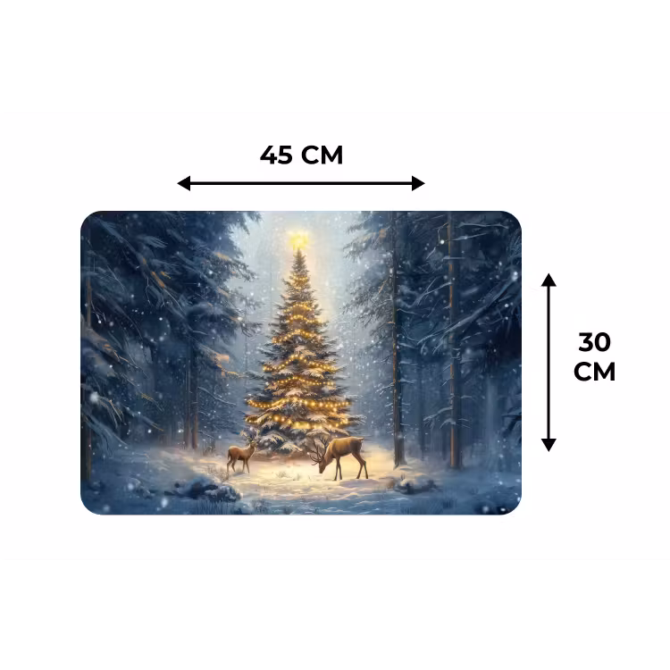 Placemat - 6 stuks - Kerstlicht - Woud - Hert - Donker — 3
