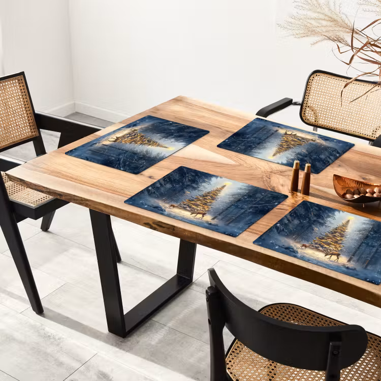 Placemat - 6 stuks - Kerstlicht - Woud - Hert - Donker — 5