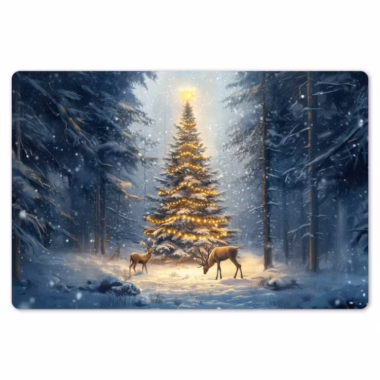 Placemat - 6 stuks - Kerstlicht - Woud - Hert - Donker — 7