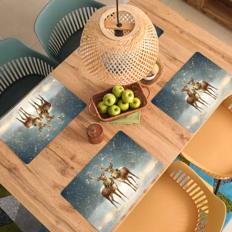 Placemat - 6 stuks - Kerstmagie - Winterwoud - Rendier — 6