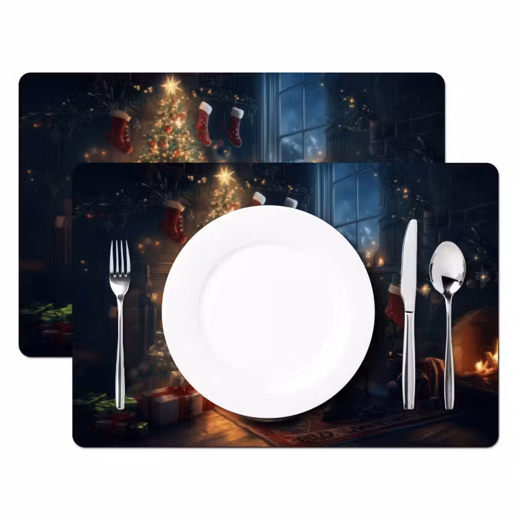 Placemat - 6 stuks - Kerstman - Haard - Donker — 2