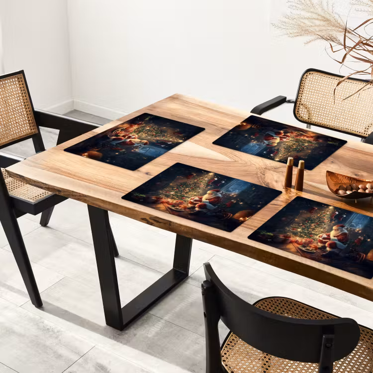 Placemat - 6 stuks - Kerstman - Haard - Donker — 5
