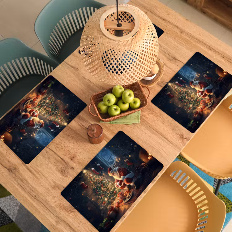 Placemat - 6 stuks - Kerstman - Haard - Donker — 6
