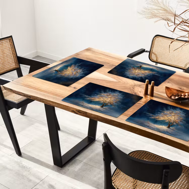 Placemat - 6 stuks - Levensboom - Nacht - Donker - Blauw — 5