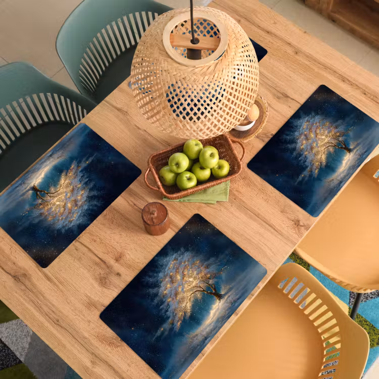 Placemat - 6 stuks - Levensboom - Nacht - Donker - Blauw — 6