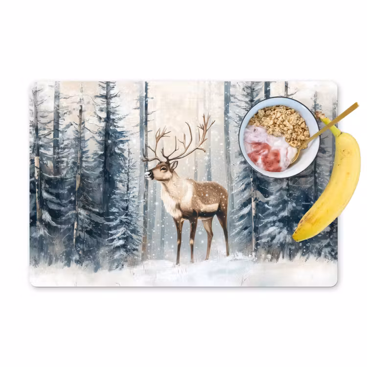 Placemat - 6 stuks - Rendier - Sneeuw - Woud - Wit — 1