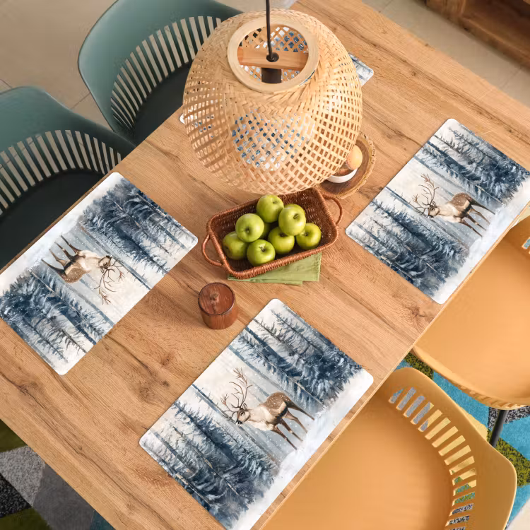 Placemat - 6 stuks - Rendier - Sneeuw - Woud - Wit — 6