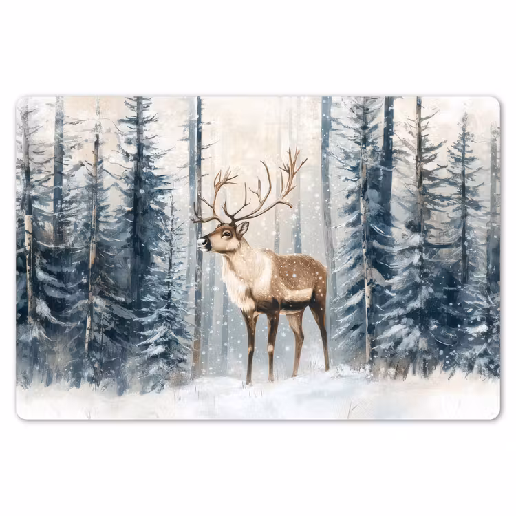 Placemat - 6 stuks - Rendier - Sneeuw - Woud - Wit — 7