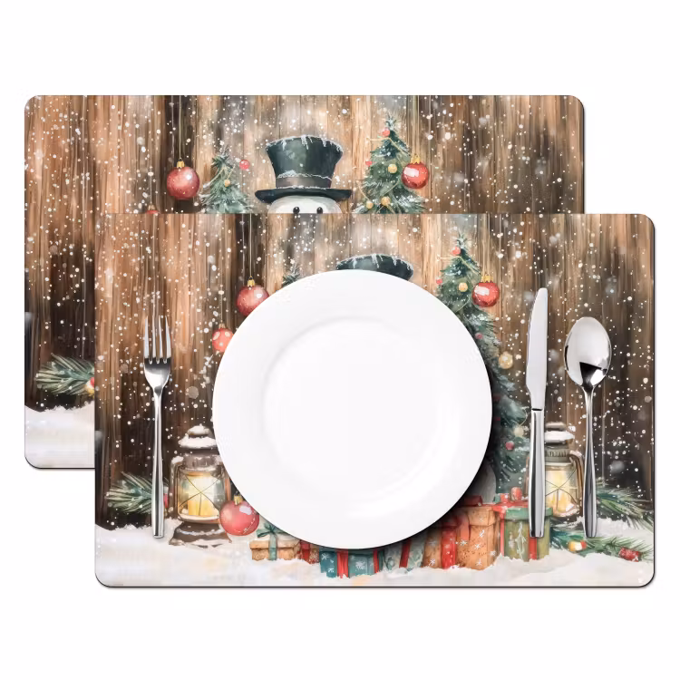 Placemat - 6 stuks - Sneeuwpop - Familie - Kleurrijk — 2