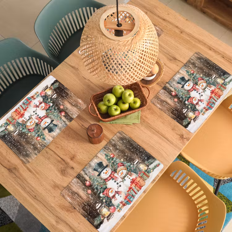 Placemat - 6 stuks - Sneeuwpop - Familie - Kleurrijk — 6