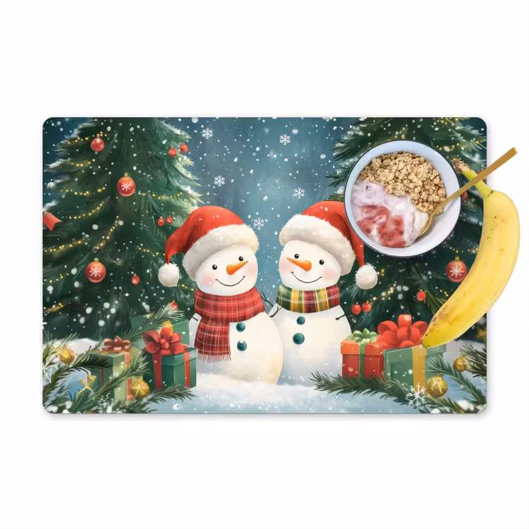 Placemat - 6 stuks - Sneeuwpop - Kerstsneeuw - Groen - Rood — 1