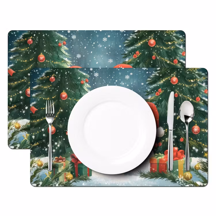 Placemat - 6 stuks - Sneeuwpop - Kerstsneeuw - Groen - Rood — 2