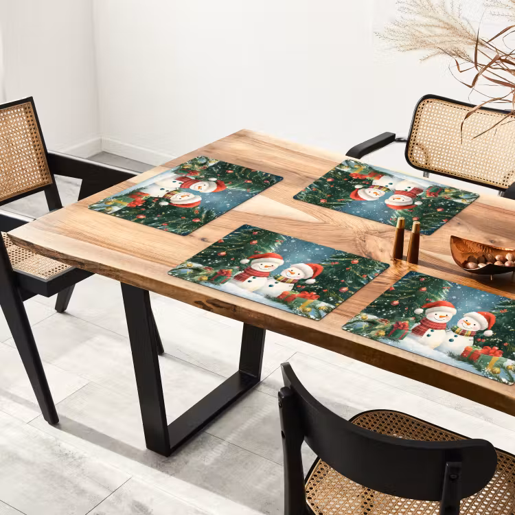 Placemat - 6 stuks - Sneeuwpop - Kerstsneeuw - Groen - Rood — 5