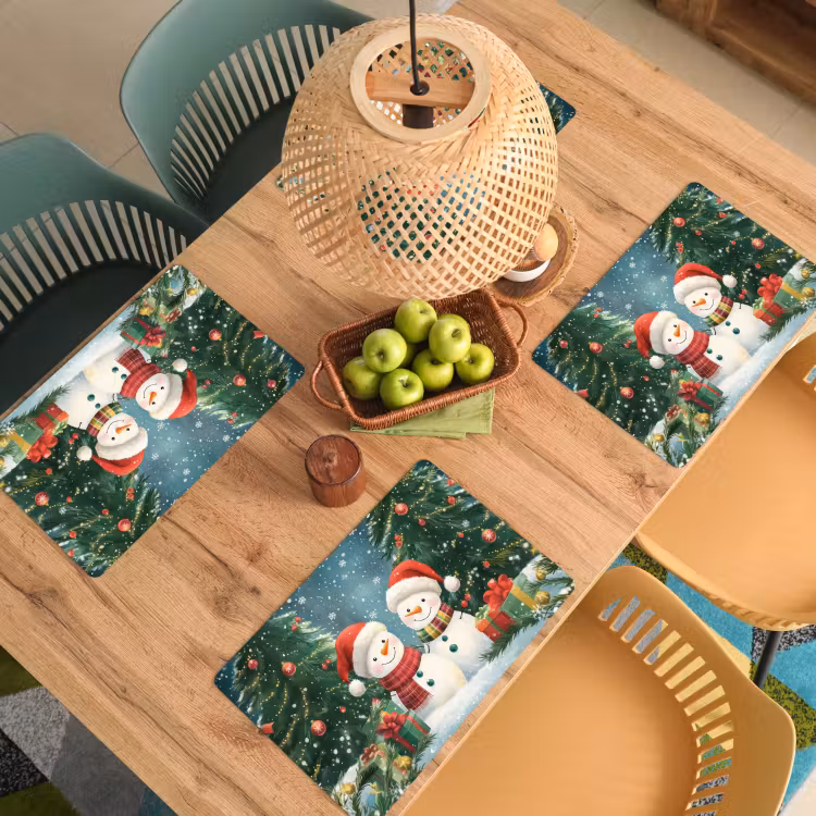 Placemat - 6 stuks - Sneeuwpop - Kerstsneeuw - Groen - Rood — 6