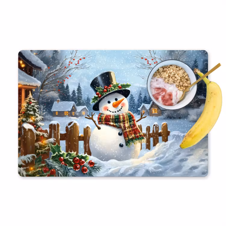 Placemat - 6 stuks - Sneeuwpop - Winterdorp - Kleurrijk — 1