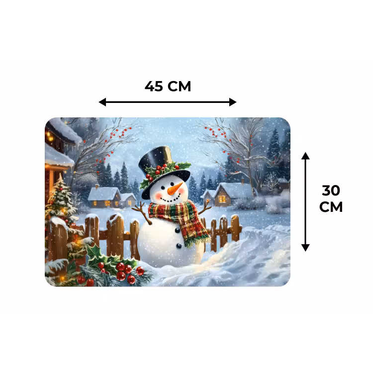 Placemat - 6 stuks - Sneeuwpop - Winterdorp - Kleurrijk — 3