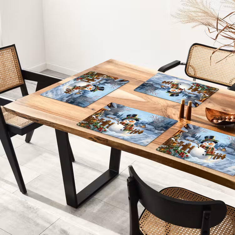 Placemat - 6 stuks - Sneeuwpop - Winterdorp - Kleurrijk — 5