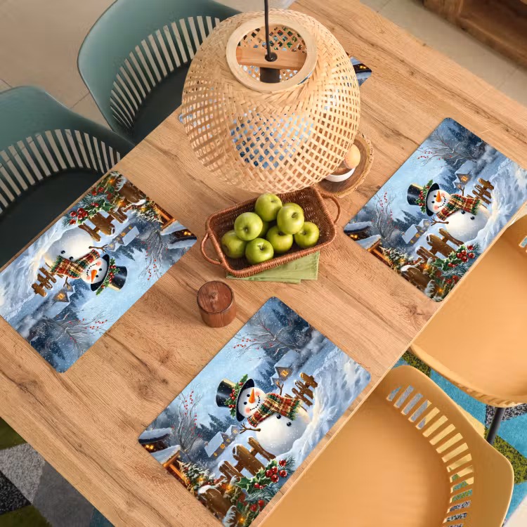 Placemat - 6 stuks - Sneeuwpop - Winterdorp - Kleurrijk — 6