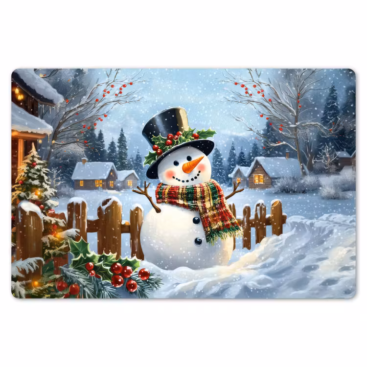 Placemat - 6 stuks - Sneeuwpop - Winterdorp - Kleurrijk — 7