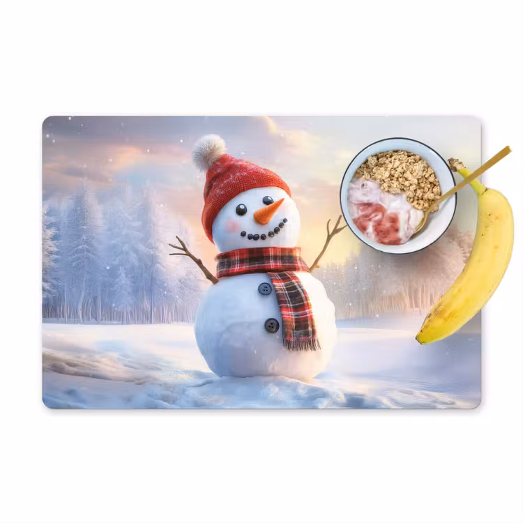 Placemat - 6 stuks - Sneeuwpop - Zonsondergang - Wit — 1