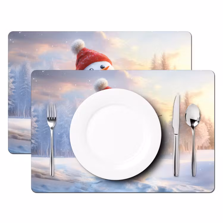 Placemat - 6 stuks - Sneeuwpop - Zonsondergang - Wit — 2